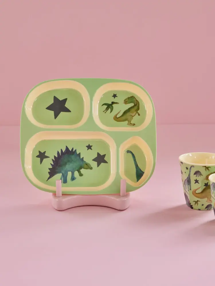 Rice Melamine Kinderbord met 4 compartimenten Dino Zacht Groen Rice Melamine Kinderbord met 4 compartimenten Dino Zacht Groen