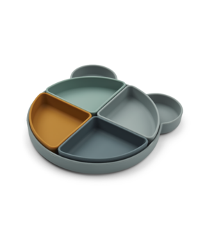 Liewood Siliconen Bord met Vakken Arne Mr Bear Blue Fog Multi Mix