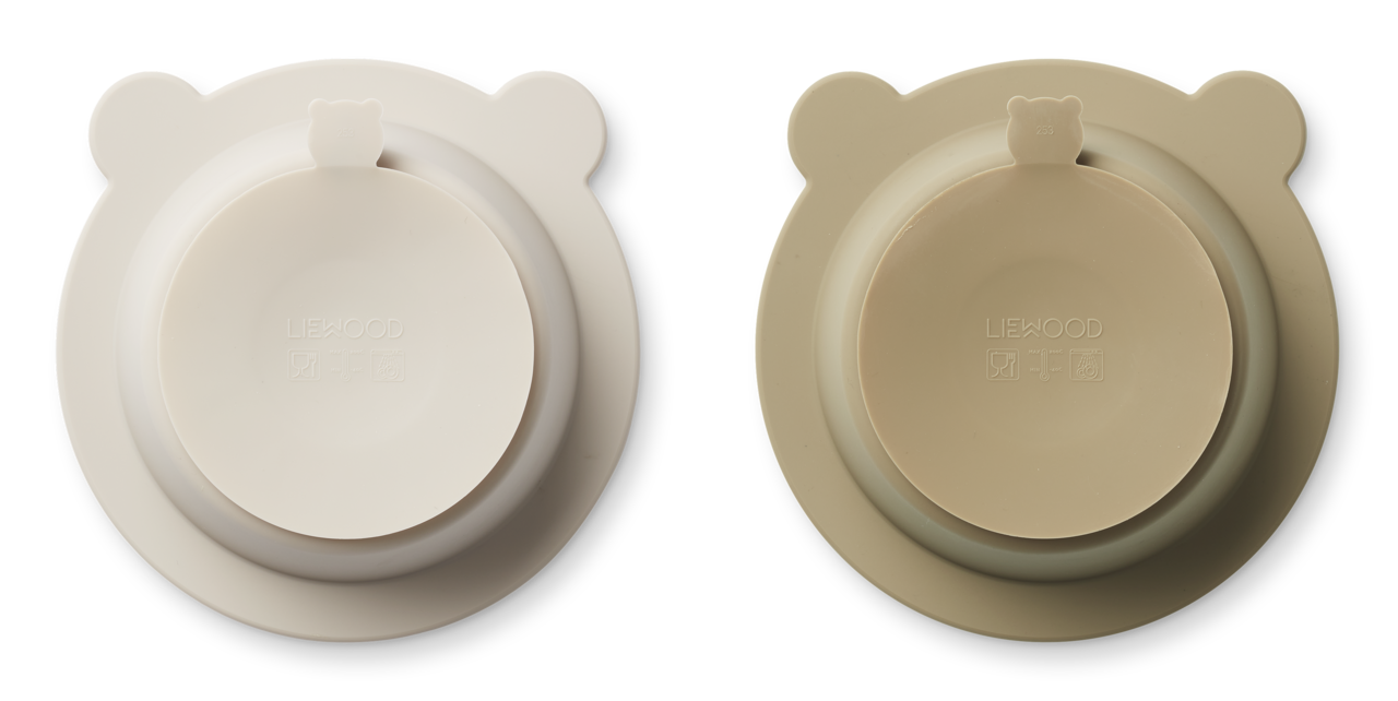 Liewood Siliconen Kom met Zuignap Peony 2-pack Sandy Oat Liewood Siliconen Kom met Zuignap Peony 2-pack Sandy Oat