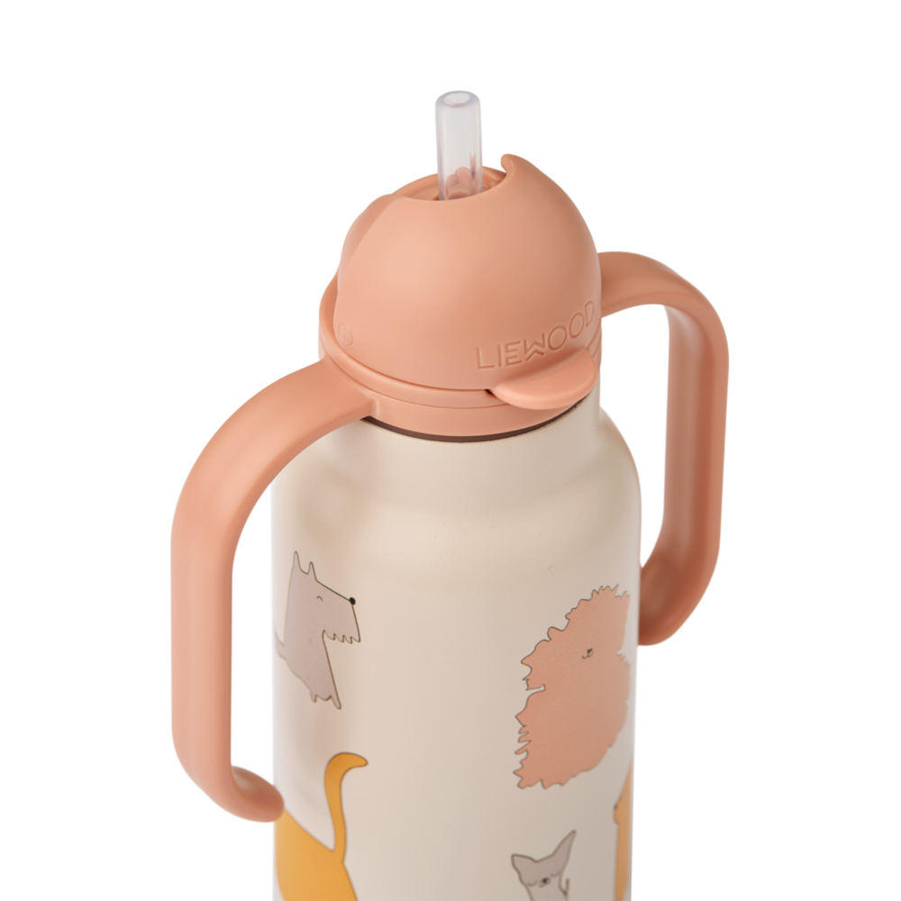 Liewood Drinkfles Kimmie Water Bottle 250 ml Cats and Dogs Sandy