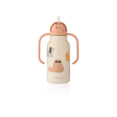 Liewood Drinkfles Kimmie Water Bottle 250 ml Cats and Dogs Sandy