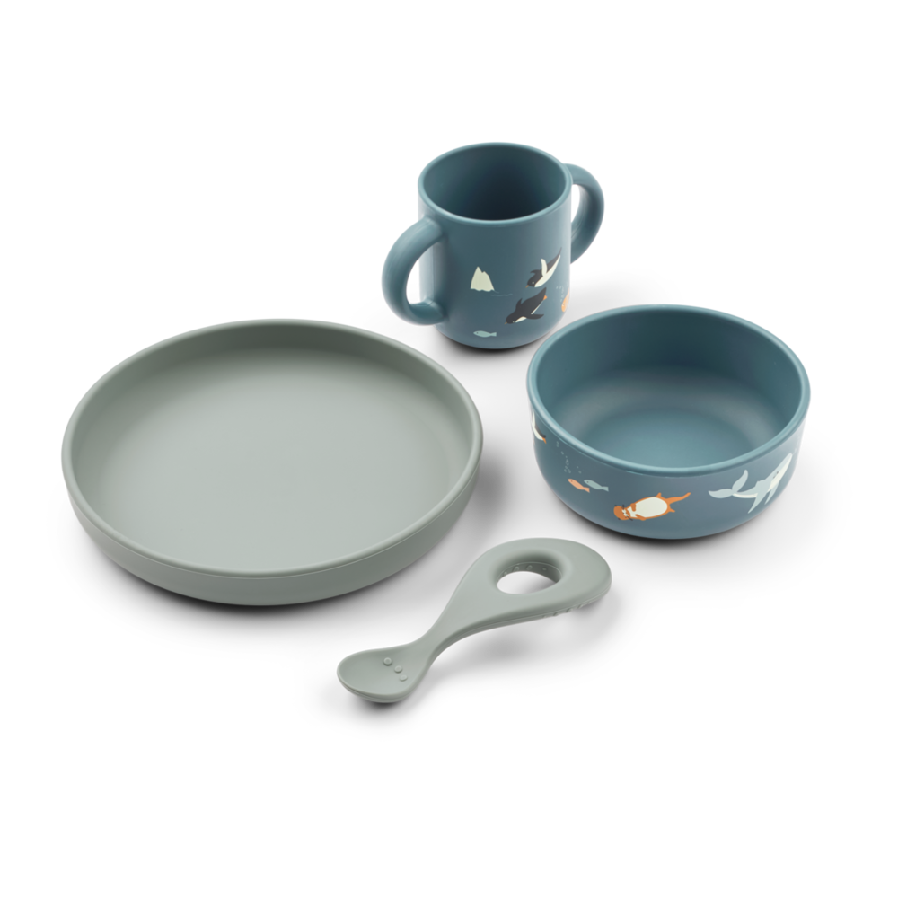 Liewood Vivi Siliconen Servies Set met Print Arctic Sea Ocean view Liewood Vivi Siliconen Servies Set met Print Arctic Sea Ocean view