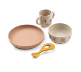 Liewood Vivi Siliconen Servies Set met Print Cats and Dogs Sandy
