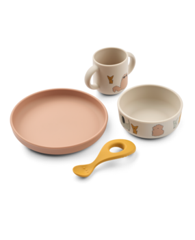 Liewood Vivi Siliconen Servies Set met Print Cats and Dogs Sandy