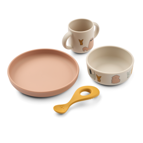 Liewood Vivi Siliconen Servies Set met Print Cats and Dogs Sandy Liewood Vivi Siliconen Servies Set met Print Cats and Dogs Sandy