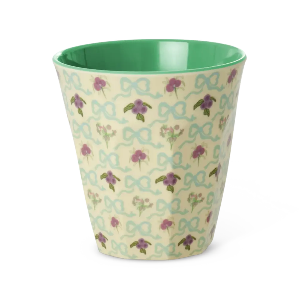 Rice Melamine Beker Bow and Bouquet Medium Rice Melamine Beker Bow and Bouquet Medium