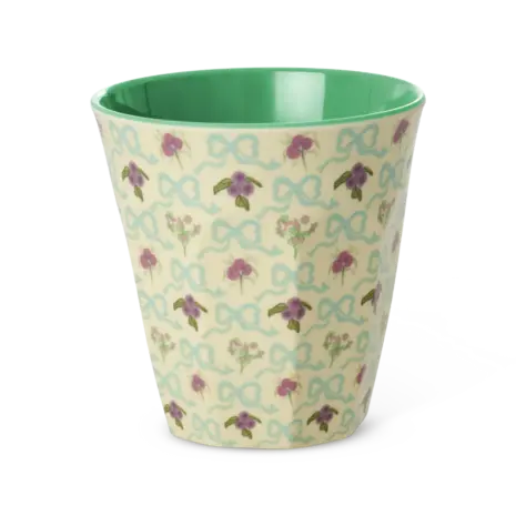 Rice Melamine Beker Bow and Bouquet Medium Rice Melamine Beker Bow and Bouquet Medium