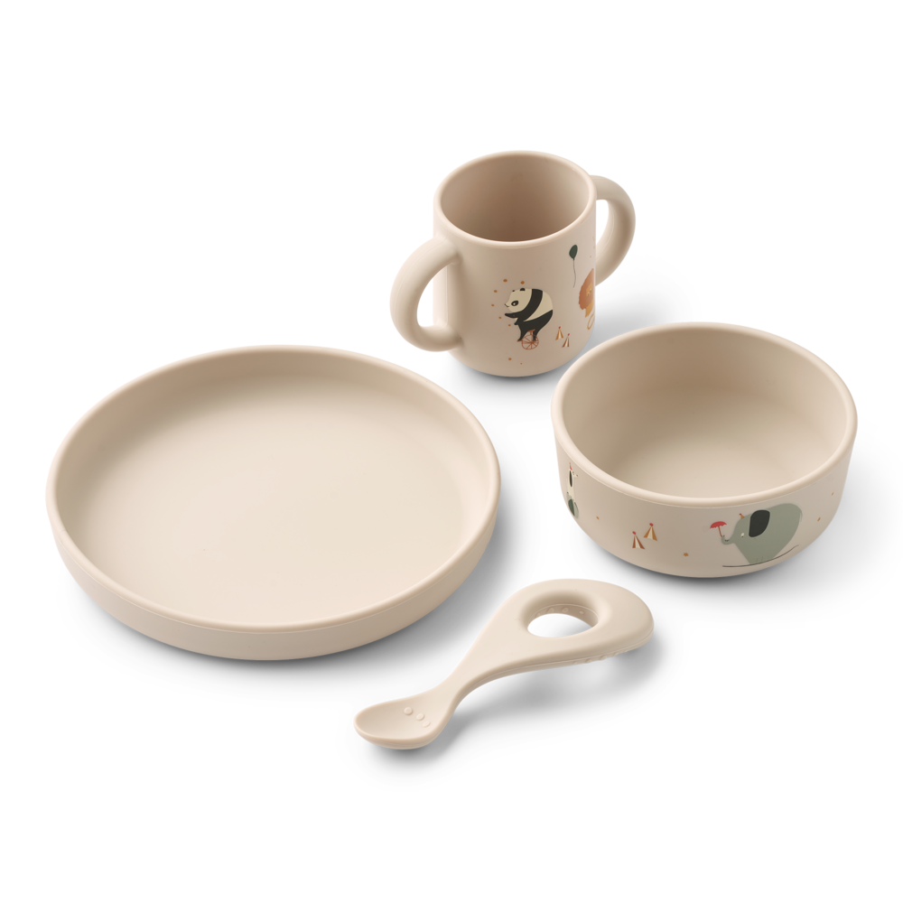 Liewood Vivi Siliconen Servies Set met print Circus Sandy Liewood Vivi Siliconen Servies Set met print Circus Sandy