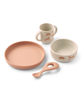 Liewood Vivi Siliconen Servies Set met print Dream Ecru