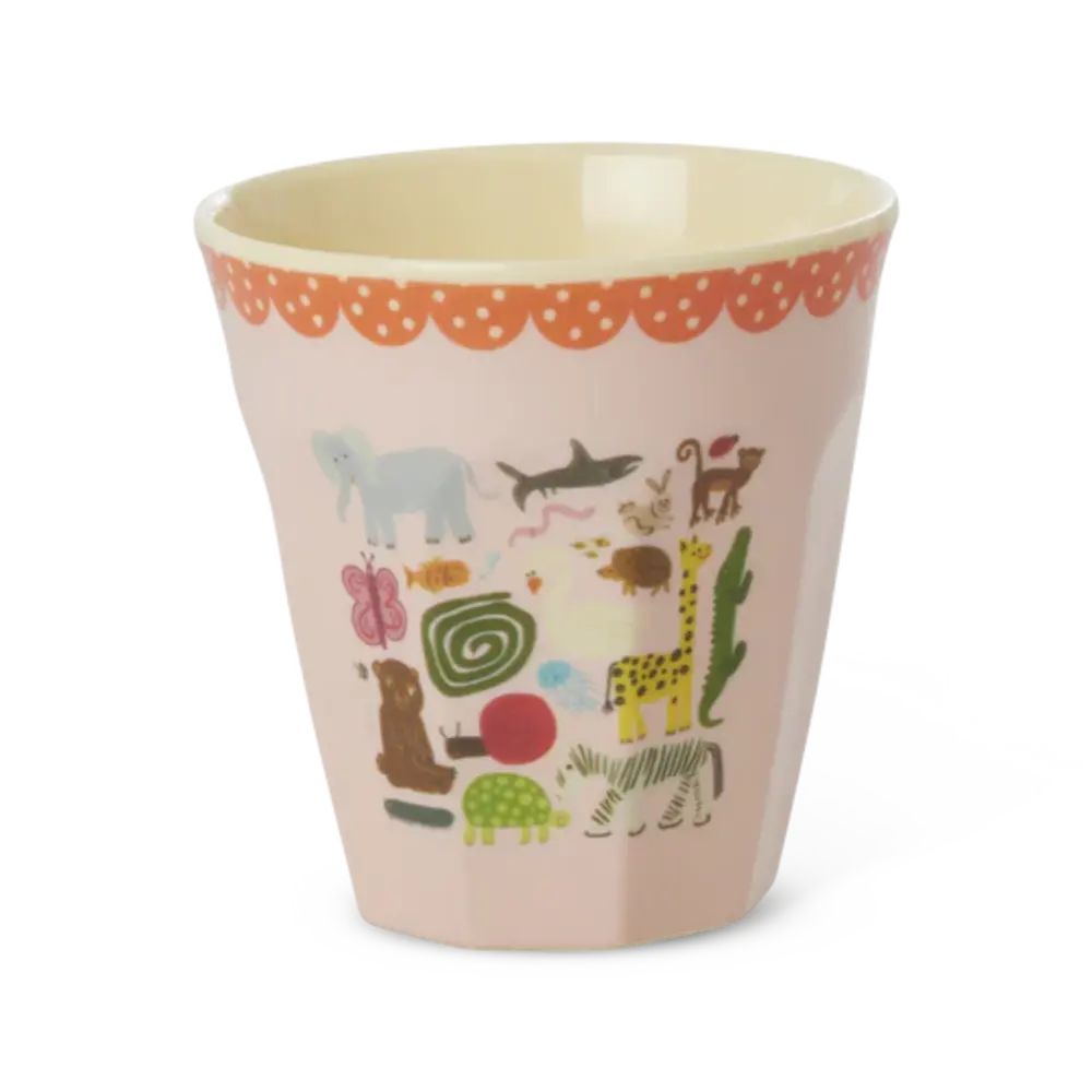 Rice Melamine Beker Wildlife Print Pink Medium