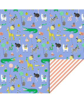 House of Products Inpakpapier Rol Party Animals Blue - Stripe Salmon House of Products Inpakpapier Rol Party Animals Blue - Stripe Salmon