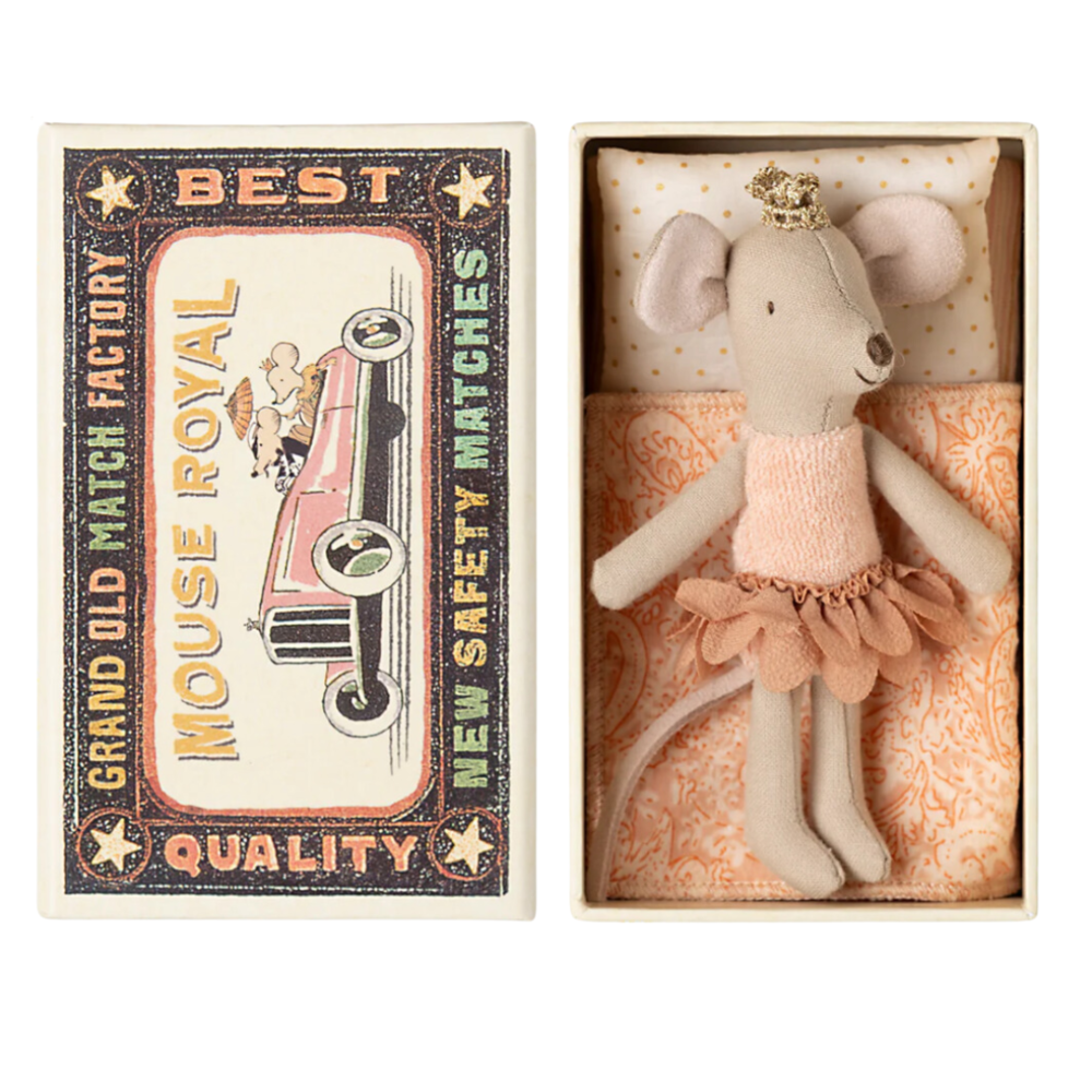 Maileg Princess mouse, Little sister in matchbox