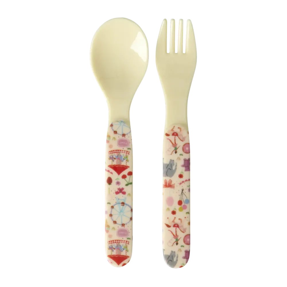 Rice Baby Melamine Spoon and Fork with Fun Pink Rice Baby Melamine Spoon and Fork with Fun Pink