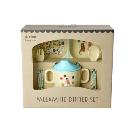 Rice Melamine Baby Dinner Set in Gift Box - Fun Fair Print - Mint - 4 pcs Rice Melamine Baby Dinner Set in Gift Box - Fun Fair Print - Mint - 4 pcs