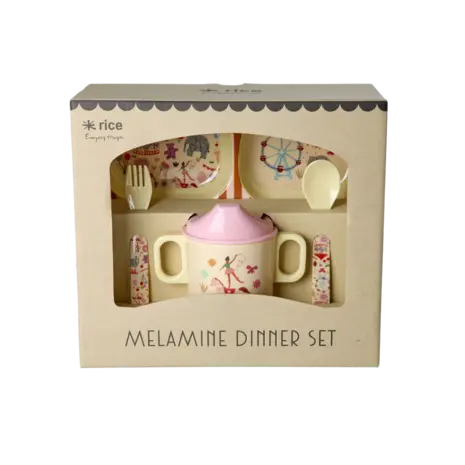 Rice Melamine Baby Dinner Set in Gift Box - Fun Fair Print - Pink Rice Melamine Baby Dinner Set in Gift Box - Fun Fair Print - Pink