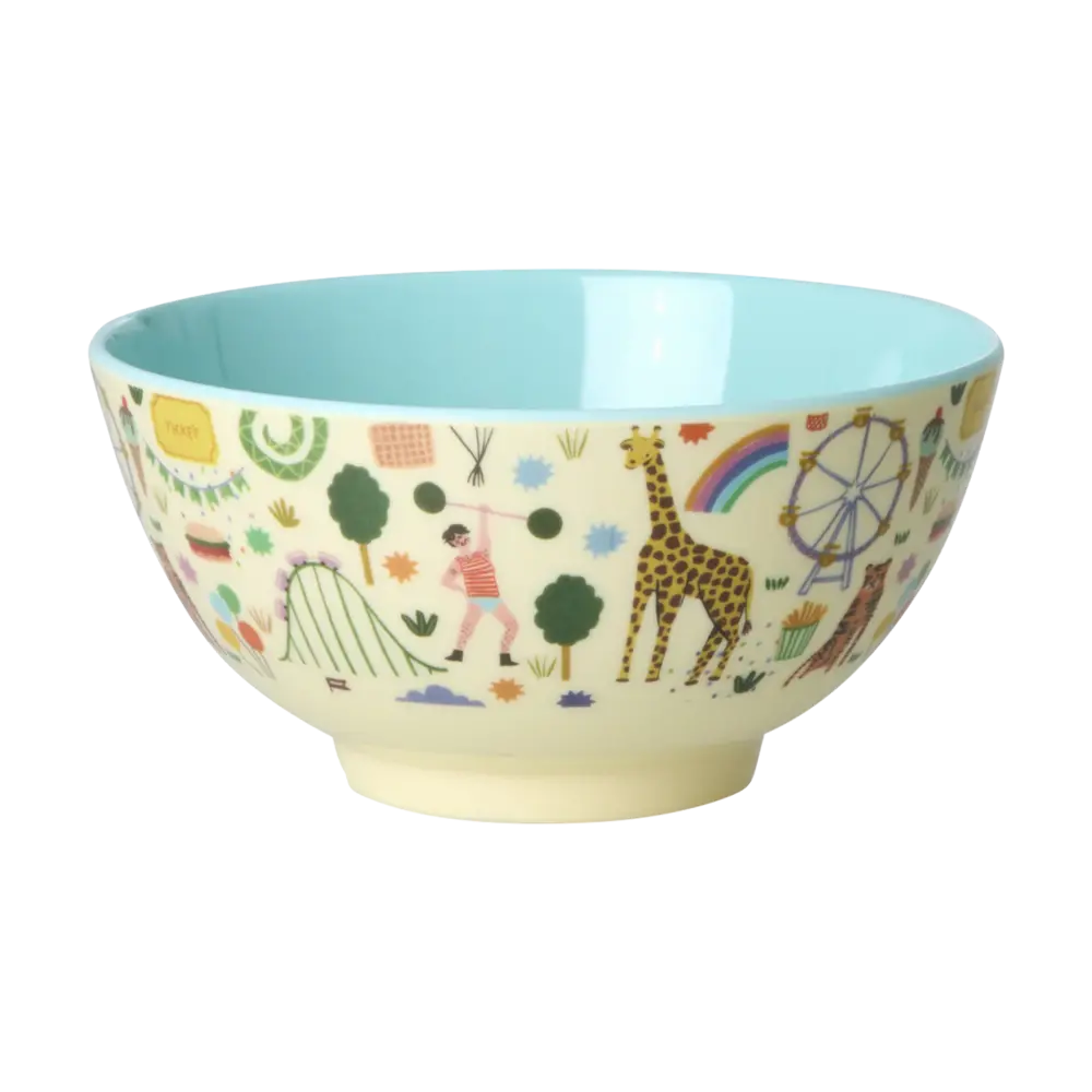 Rice Melamine Bowl with Fun Fair Print - Mint Rice Melamine Bowl with Fun Fair Print - Mint