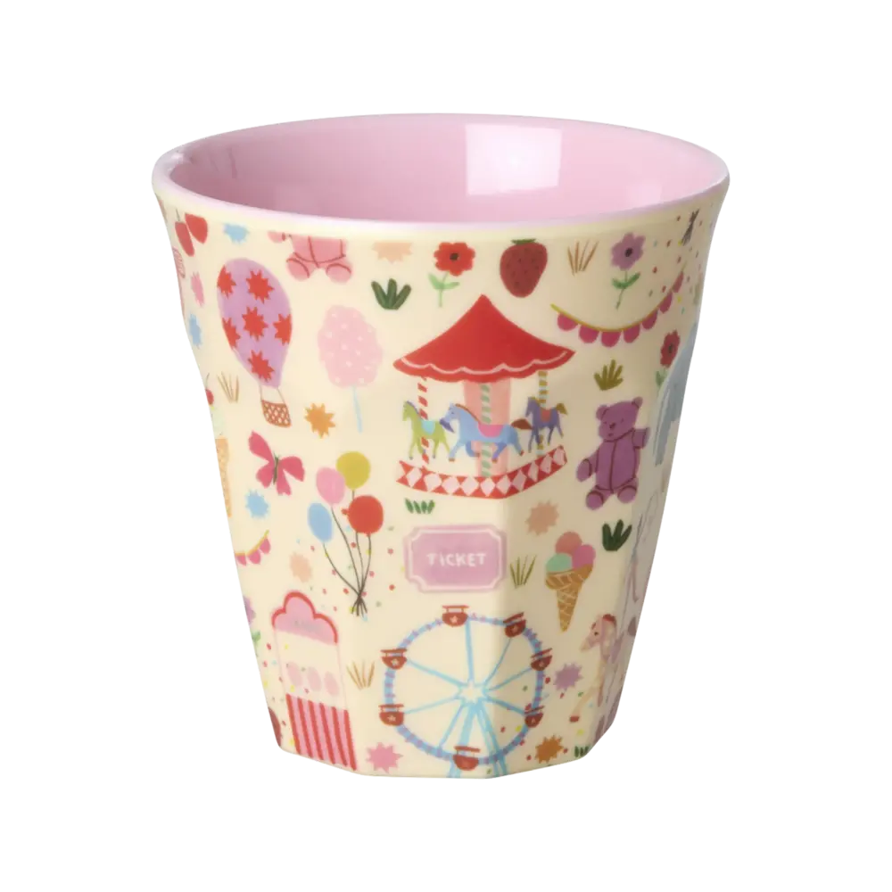Rice Melamine Beker with Fun Fair Print - Pink Medium