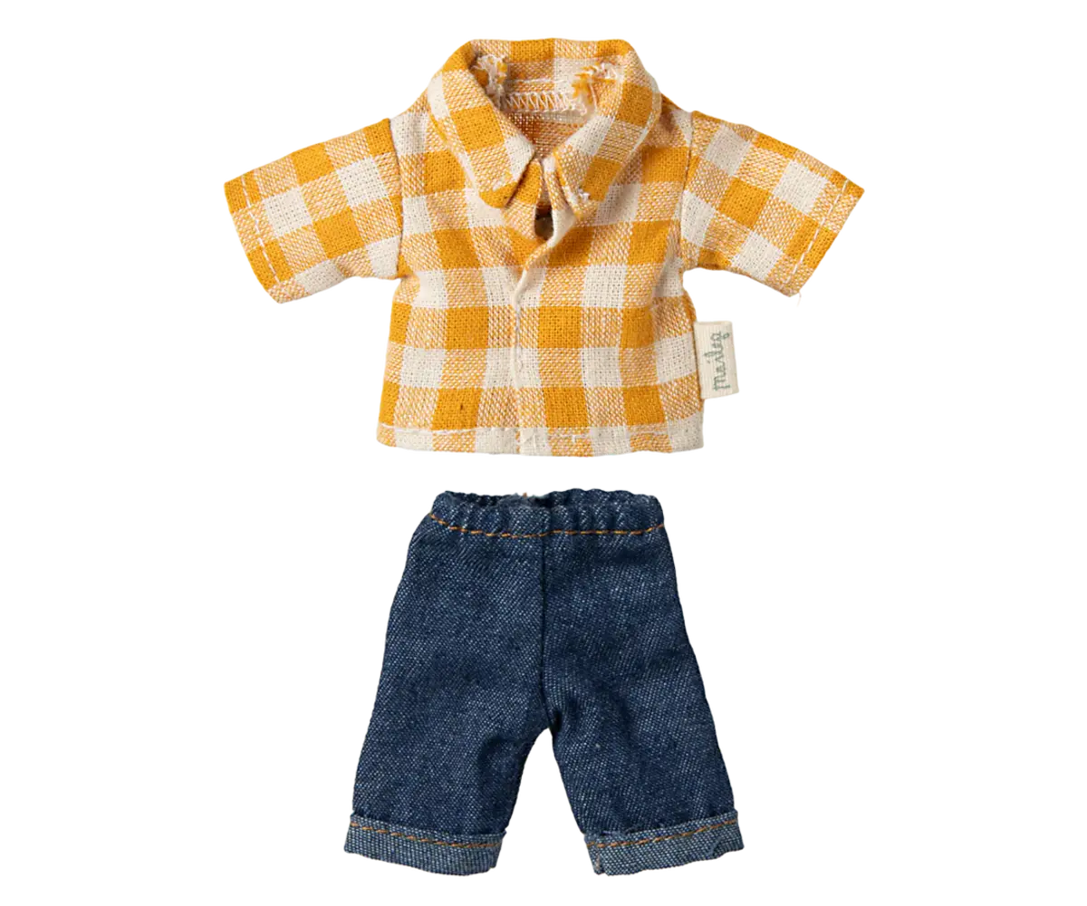 Maileg Yellow Checked Shirt and Pants Dad Mouse