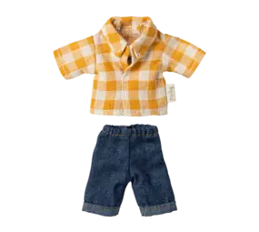Maileg Yellow Checked Shirt and Pants Dad Mouse