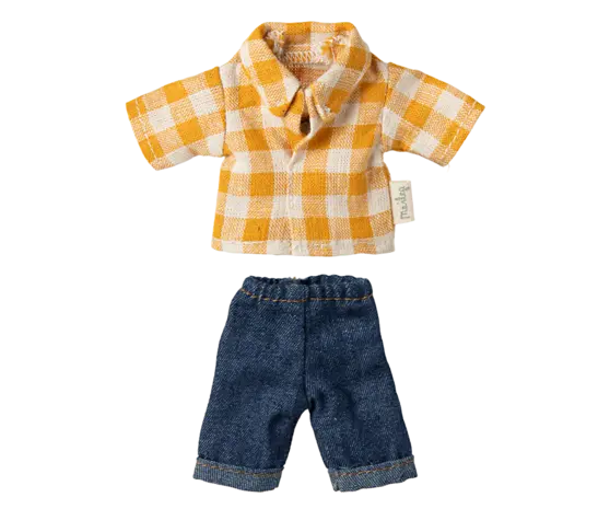 Maileg Yellow Checked Shirt and Pants Dad Mouse