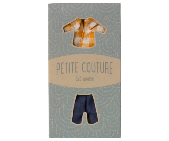 Maileg Yellow Checked Shirt and Pants Dad Mouse