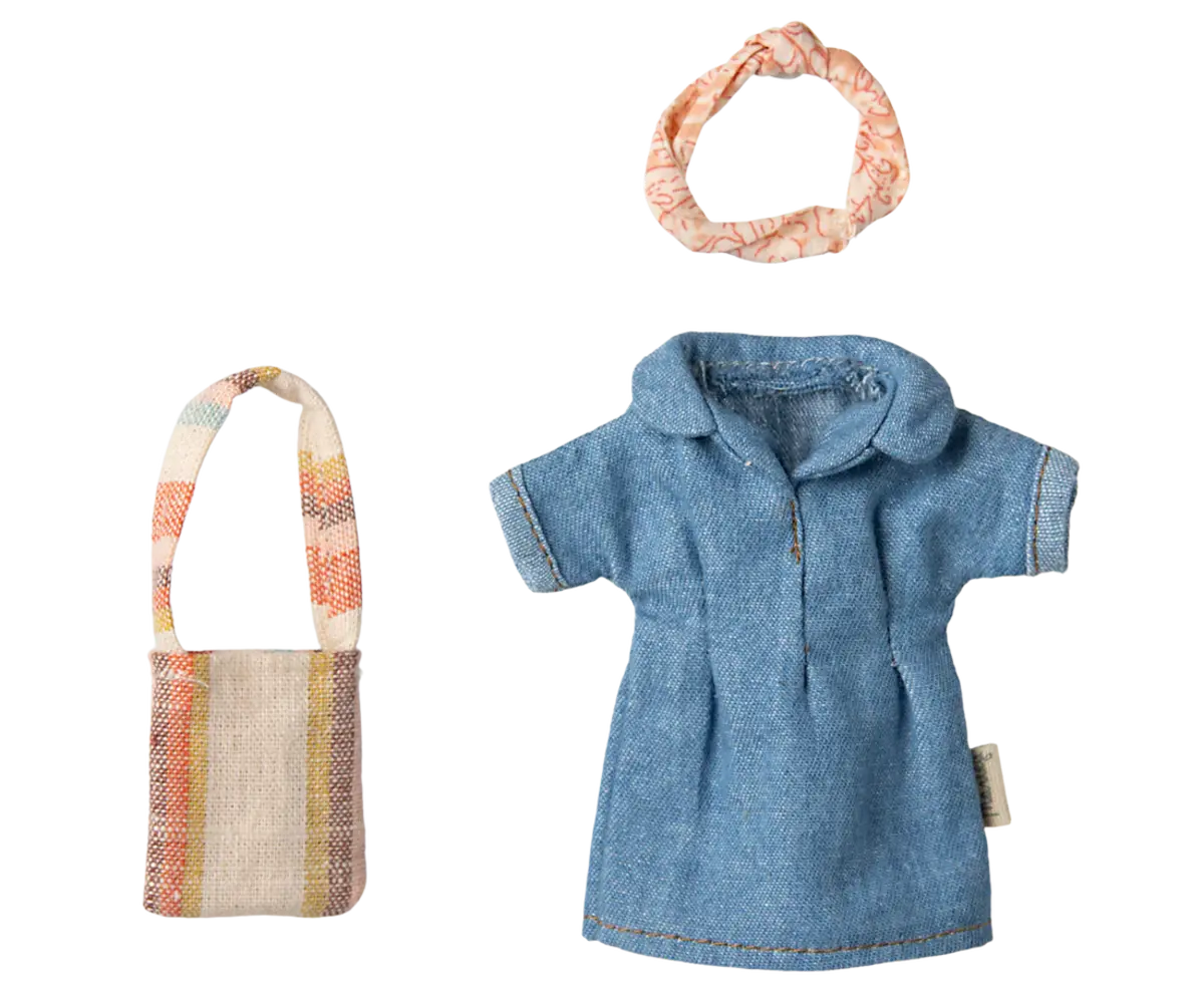 Maileg Denim Dress and Bag Mum Mouse