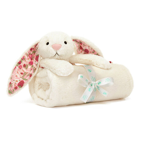 Jellycat Blossom Cream Bunny 'Berry' Blankie Knuffeldeken Jellycat Blossom Cream Bunny 'Berry' Blankie Knuffeldeken