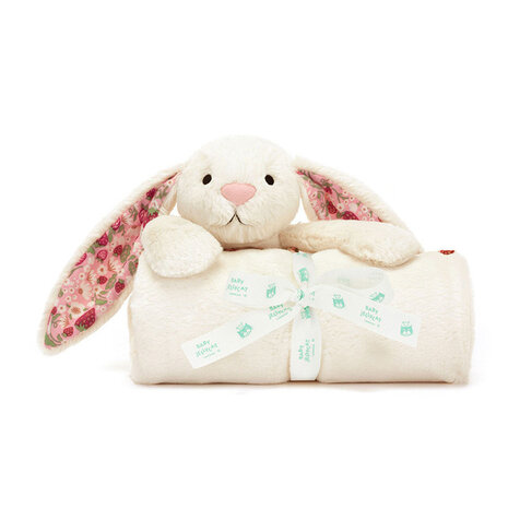 Jellycat Blossom Cream Bunny 'Berry' Blankie Knuffeldeken Jellycat Blossom Cream Bunny 'Berry' Blankie Knuffeldeken