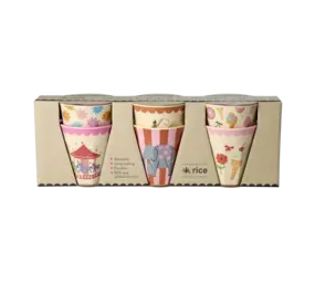 Rice Melamine Beker with Fun Fair Print - Pink 6-pack Rice Melamine Beker with Fun Fair Print - Pink 6-pack