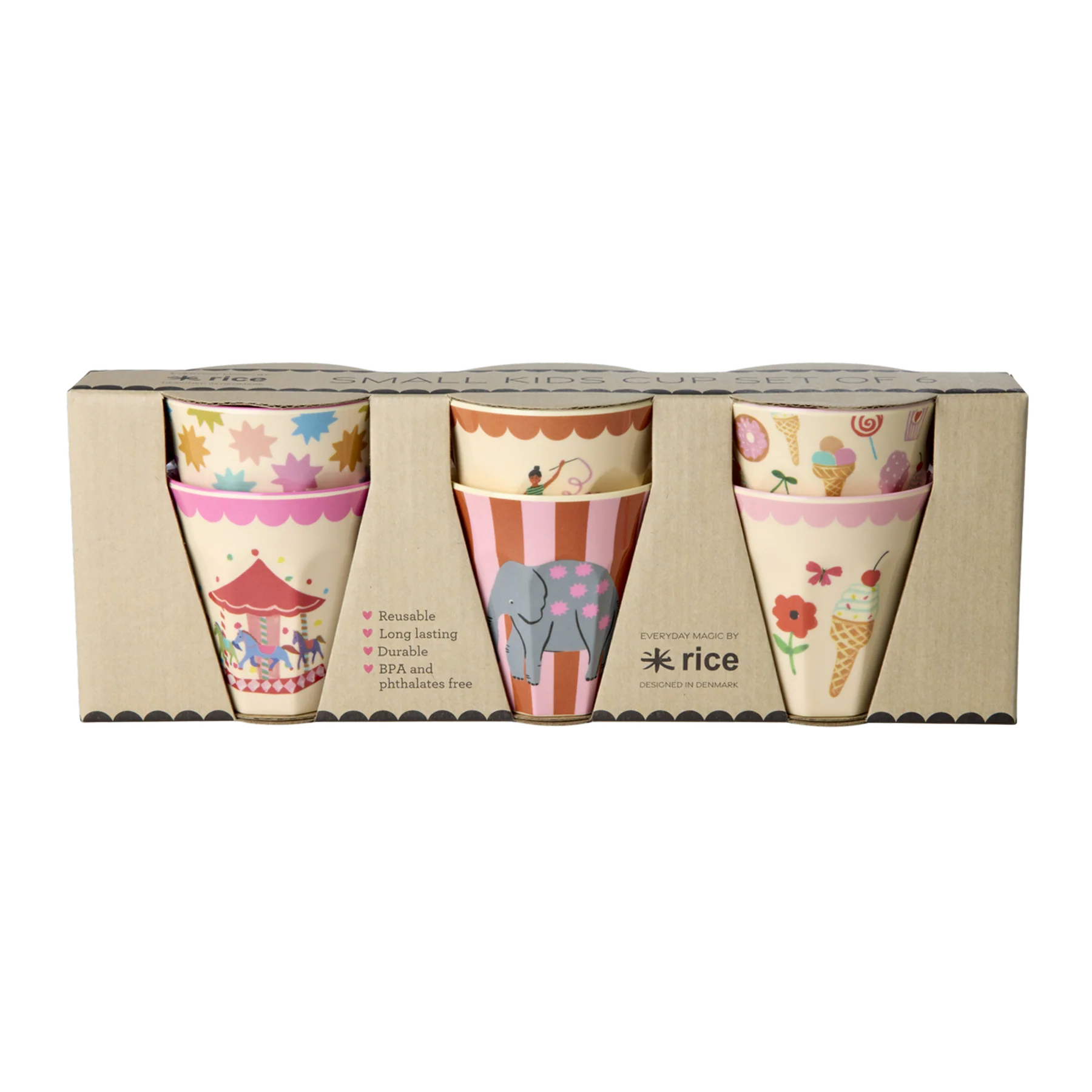 Melamine Beker with Fun Fair Print - Pink 6-pack afbeelding