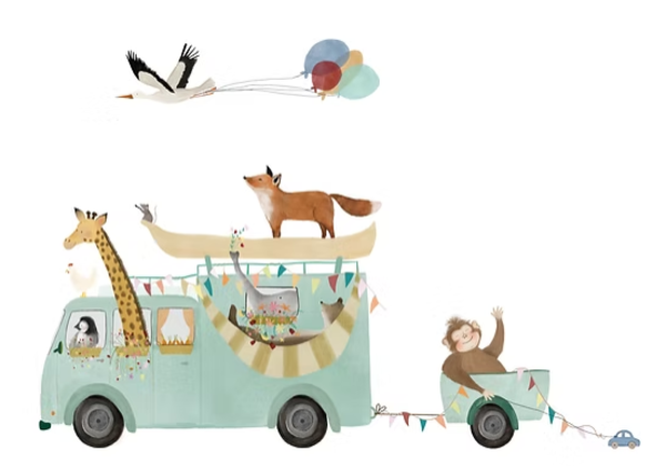 Getekend door Zusje Wenskaart Camper Pastel