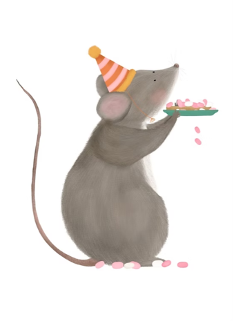 Getekend door Zusje Wenskaart Beschuit met Muisje Roze