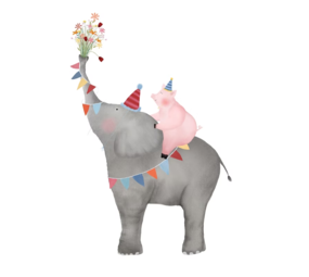 Getekend door Zusje Wenskaart Olifant en Varken