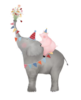 Getekend door Zusje Wenskaart Olifant en Varken Getekend door Zusje Wenskaart Olifant en Varken