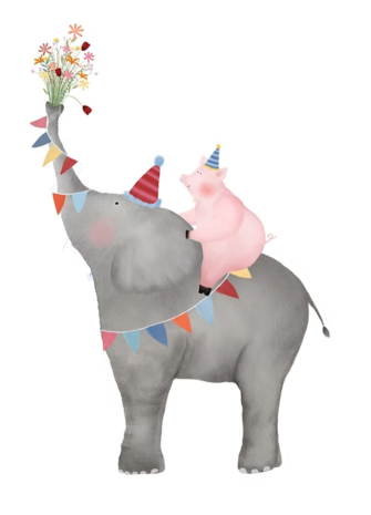 Getekend door Zusje Wenskaart Olifant en Varken
