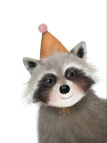 Getekend door Zusje Wenskaart Wasbeer Feestmuts