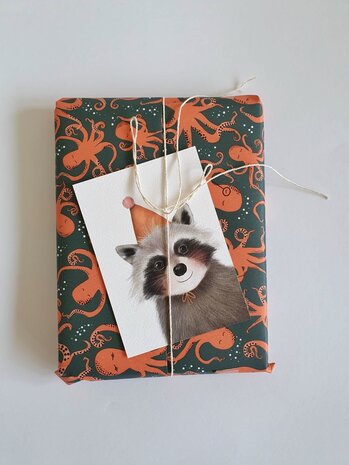 Getekend door Zusje Wenskaart Wasbeer Feestmuts