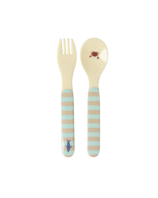 Baby Melamine Spoon and Fork Blue Ocean Print afbeelding