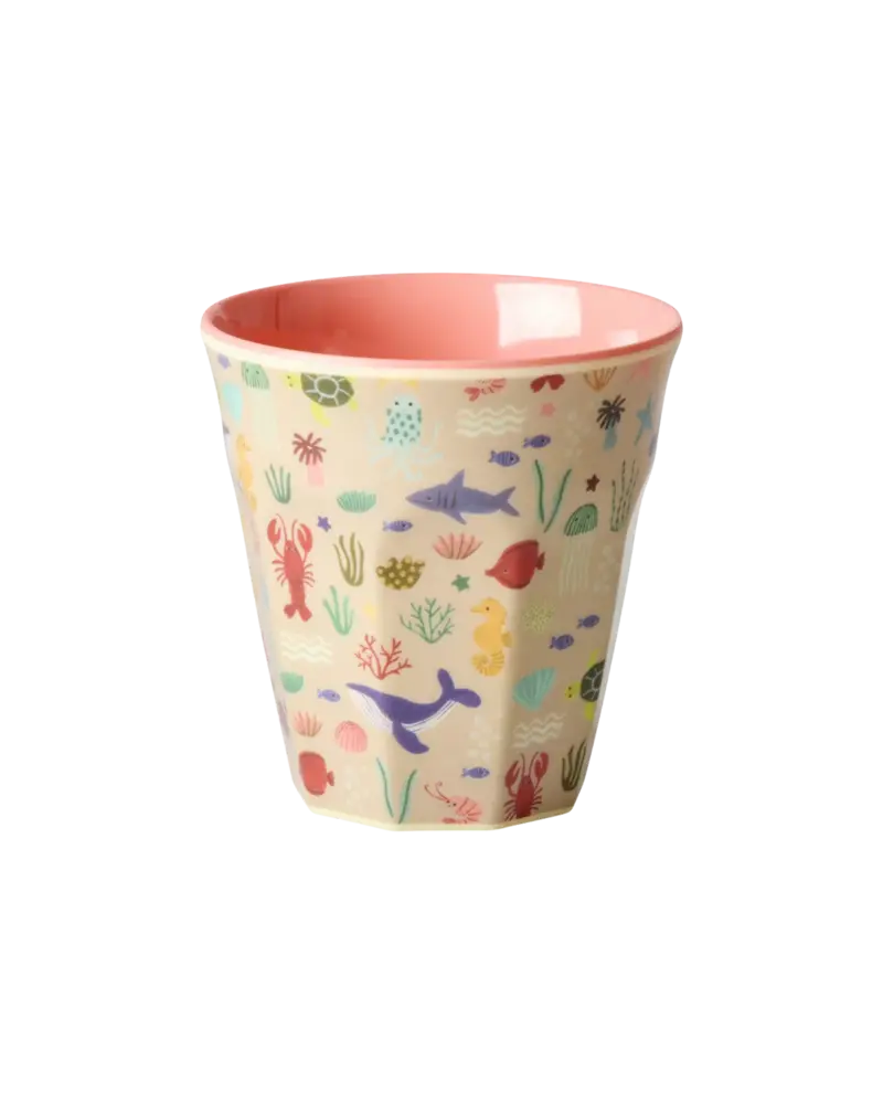 Rice Melamine Beker Coral Ocean Print Small Rice Melamine Beker Coral Ocean Print Small