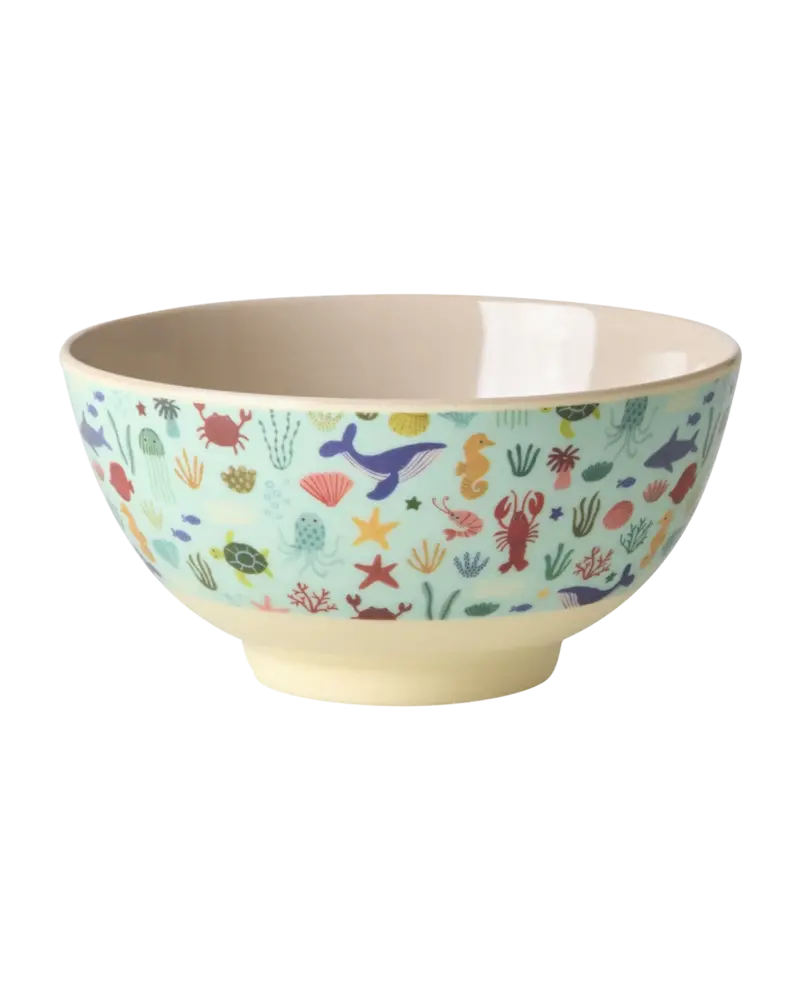 Rice Melamine Bowl Blue Ocean Print Medium Rice Melamine Bowl Blue Ocean Print Medium