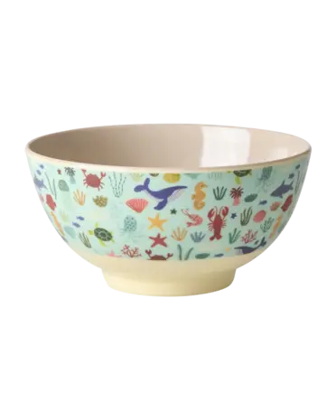 Rice Melamine Bowl Blue Ocean Print Medium Rice Melamine Bowl Blue Ocean Print Medium