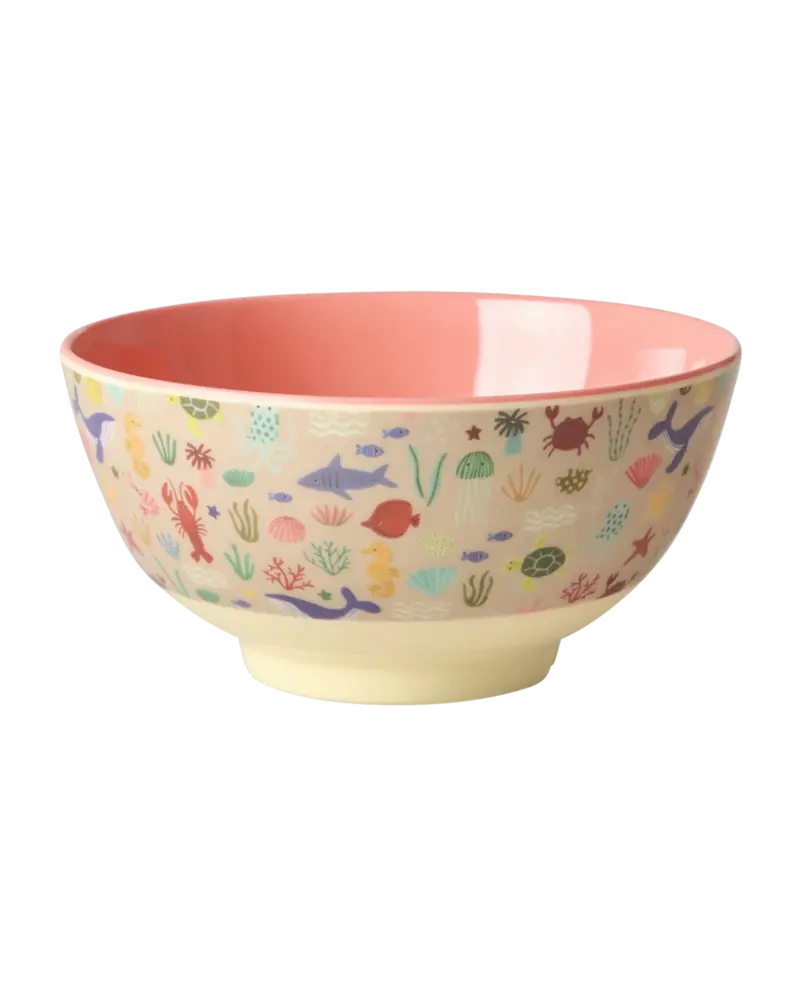 Rice Melamine Bowl Coral Ocean Print Medium Rice Melamine Bowl Coral Ocean Print Medium