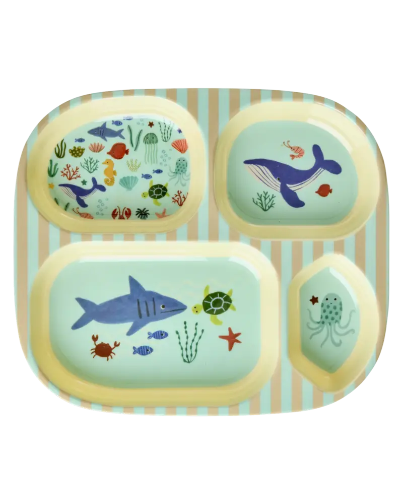 Rice Melamine Bord Vakken Blue Ocean Print