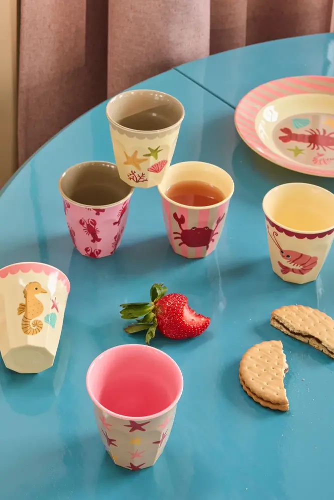 Rice Melamine Beker Coral Ocean Print Small 6-pack Rice Melamine Beker Coral Ocean Print Small 6-pack