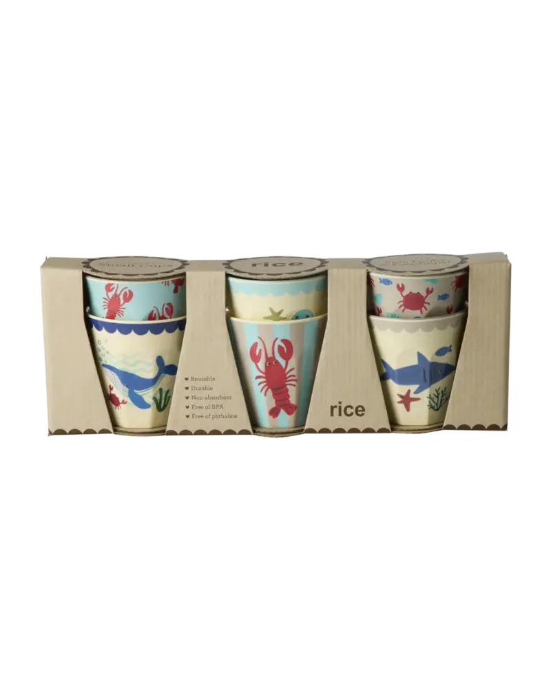 Rice Melamine Beker Blue Ocean Print Small 6-pack