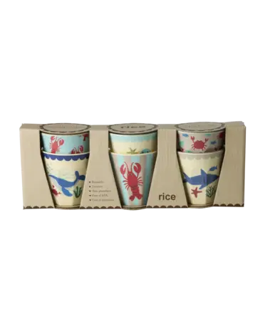 Rice Melamine Beker Blue Ocean Print Small 6-pack