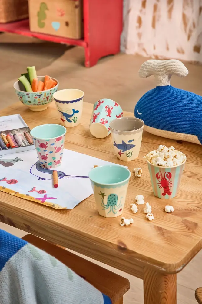 Rice Melamine Beker Blue Ocean Print Small 6-pack