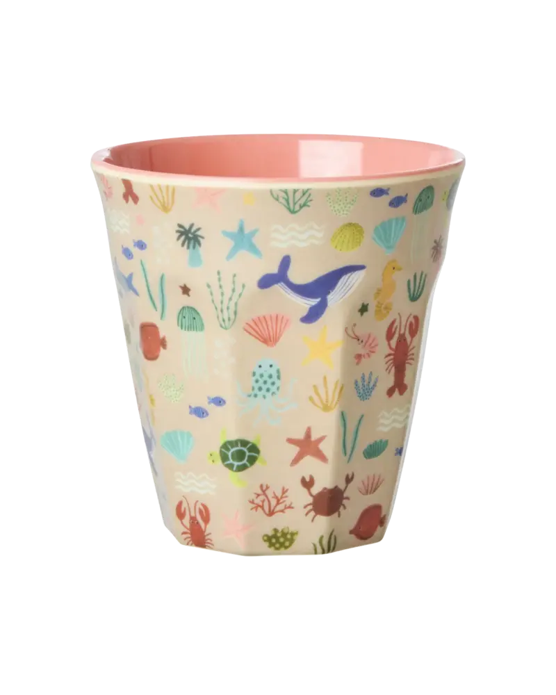 Rice Melamine Beker Coral Ocean Print Medium Rice Melamine Beker Coral Ocean Print Medium