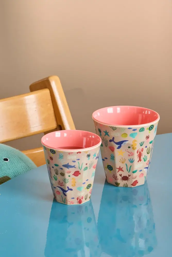 Rice Melamine Beker - Medium - Ocean Coral