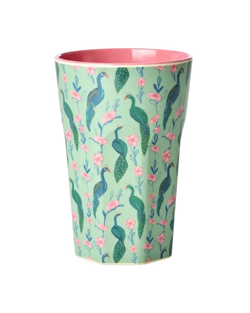 Rice Melamine Beker Peacock Power Print Tall Rice Melamine Beker Peacock Power Print Tall